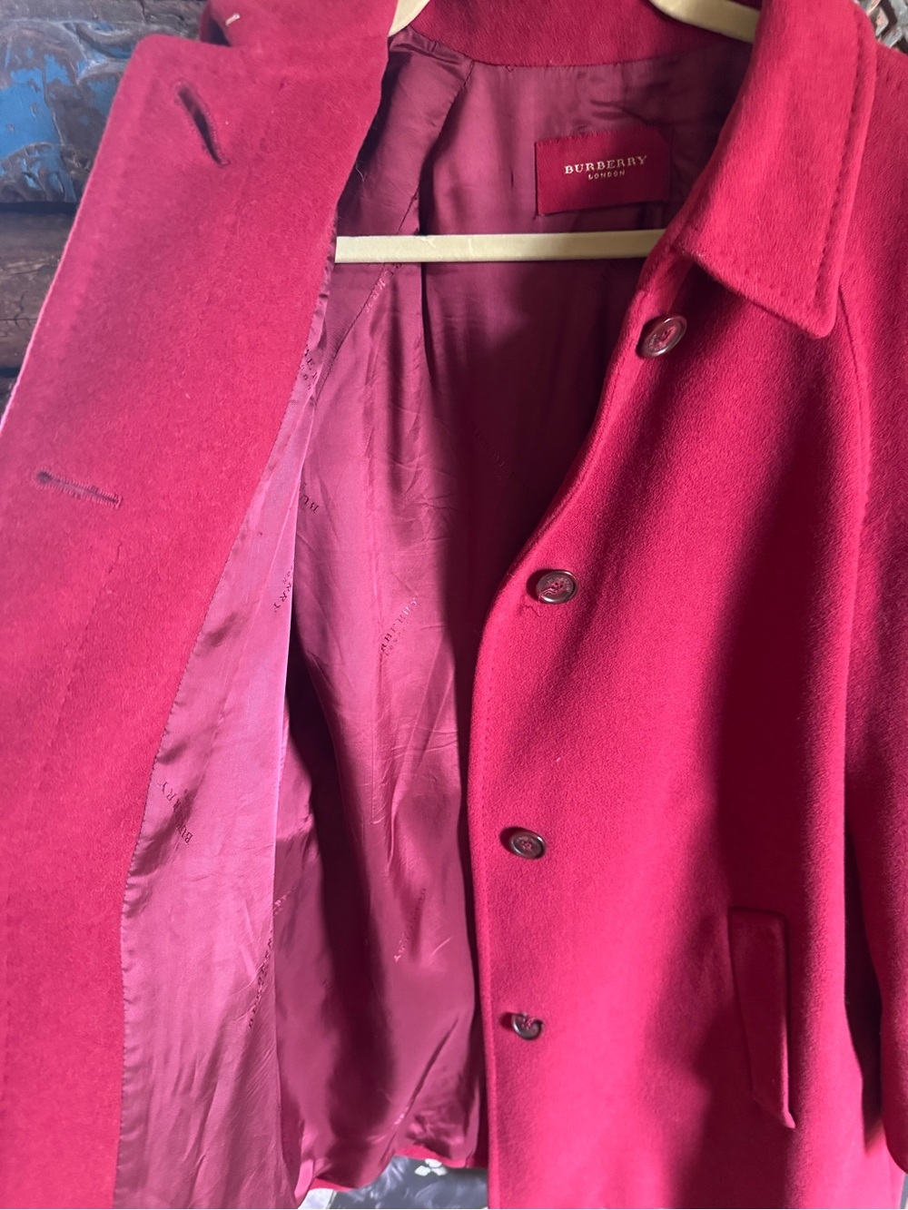 Burberry Red Wool Belted Pea Coat - Picture 3 of 14